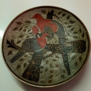 Brass bowl with pheasents decor